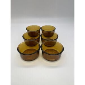 Vintage Amber Arcopal France Set of 6 Bowls Ramekins / Condiment Bowls 3"